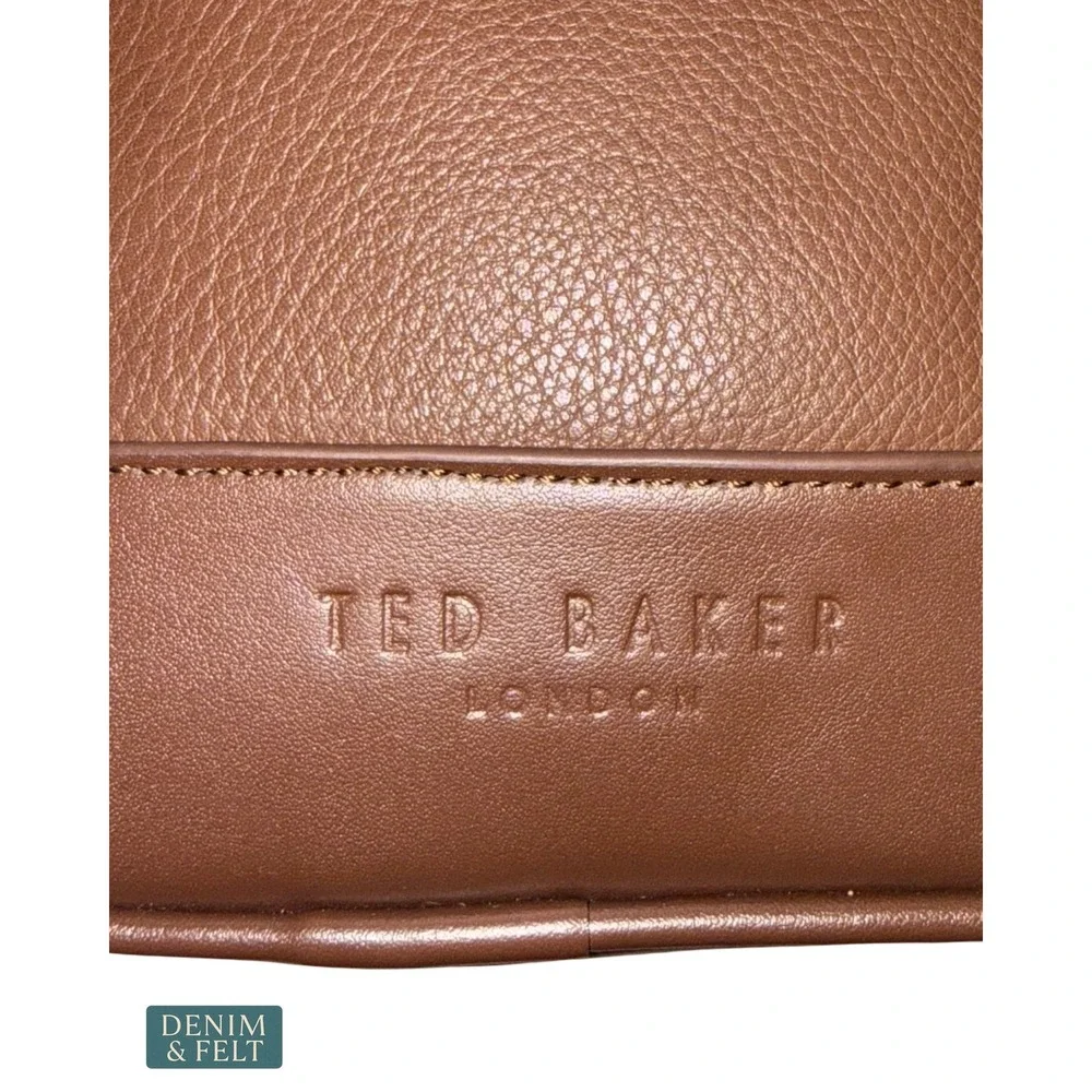 NEW Ted Baker London Brown Double Zip‎ Camera Crossbody Pebbled Leather Travel